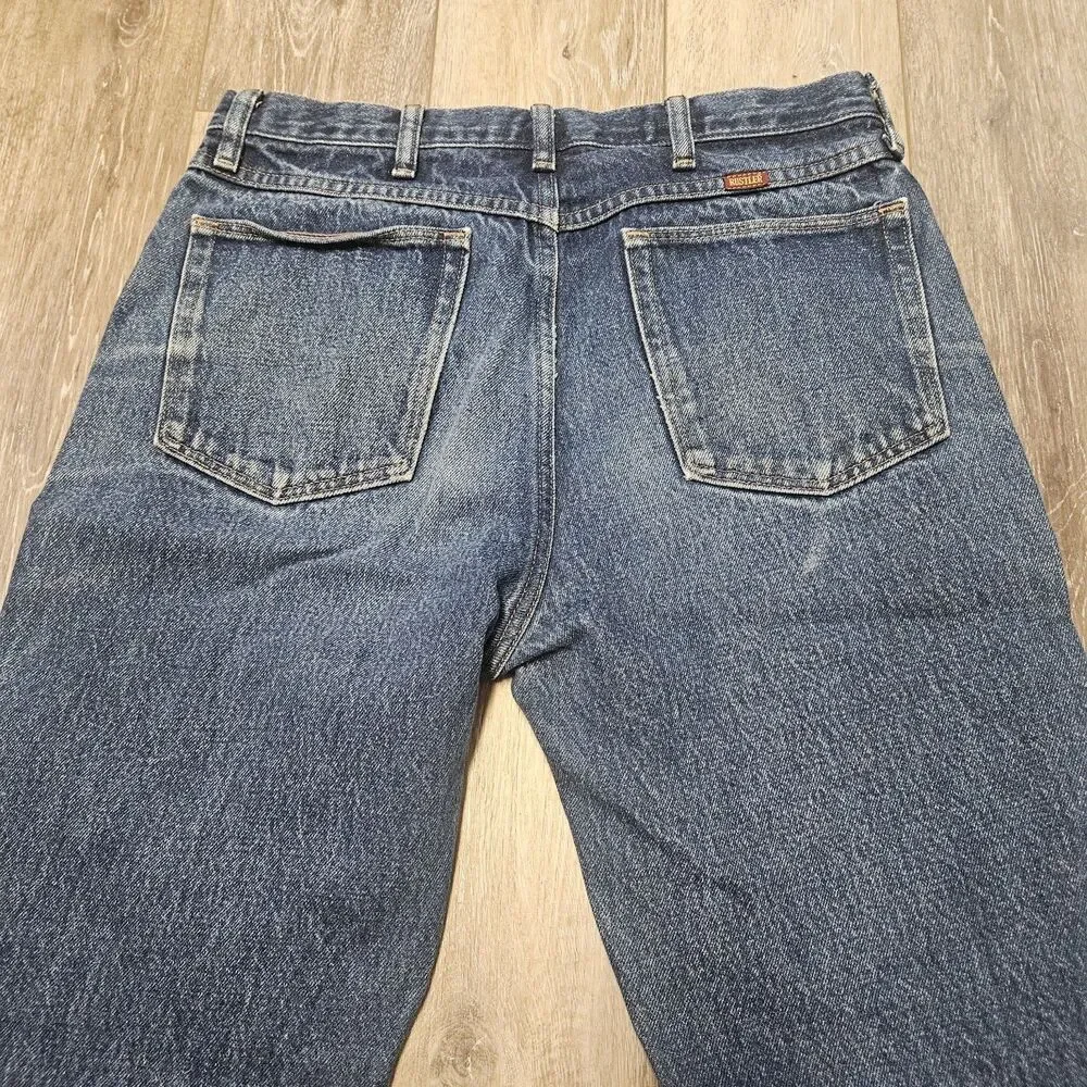 Rustler Wrangler Vintage Relaxed Fit Straight Leg Denim Blue Jeans Men's 34 X 34